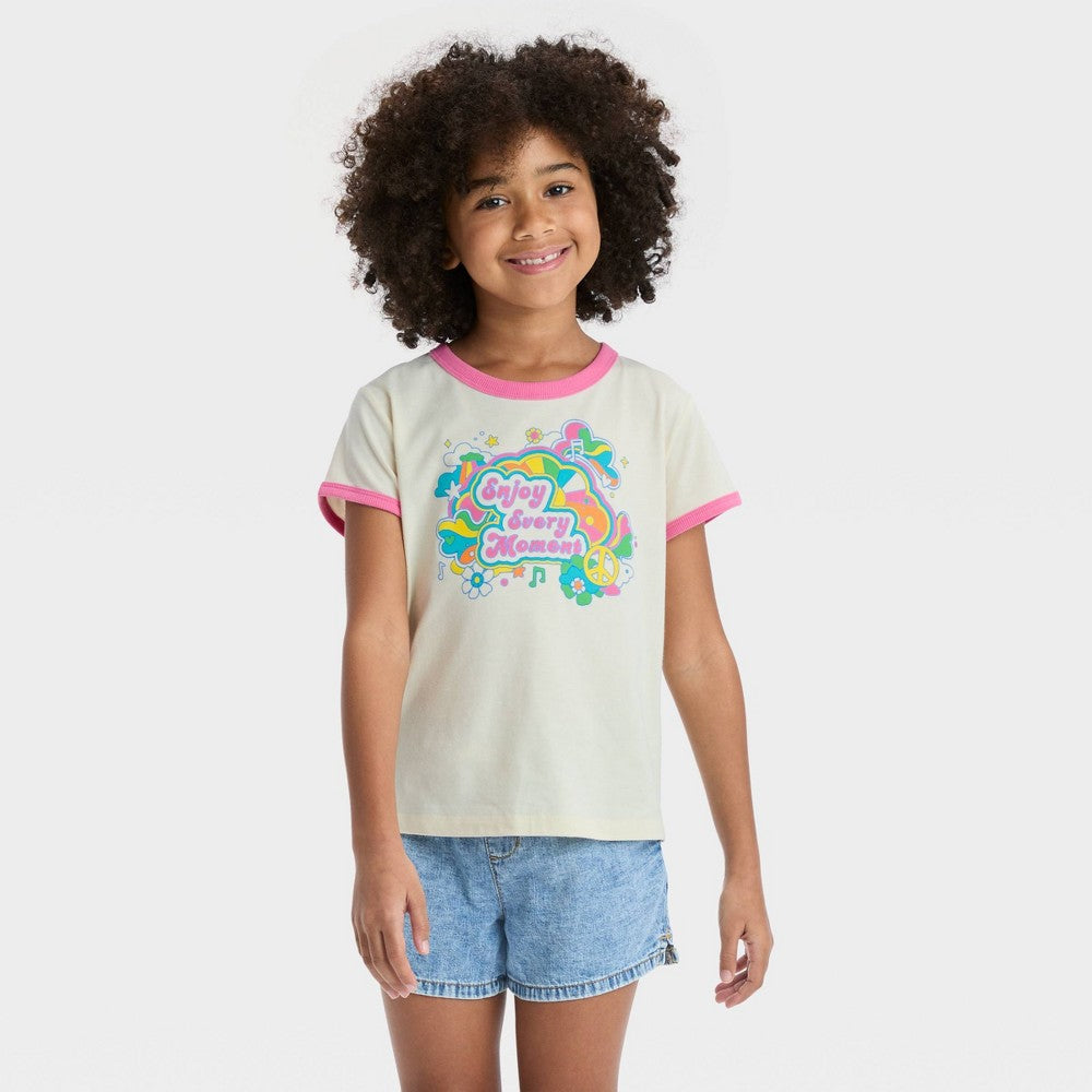 Camiseta feminina Cat &amp; Jack de manga curta branca com estampa de anel, tamanho XXG Plus