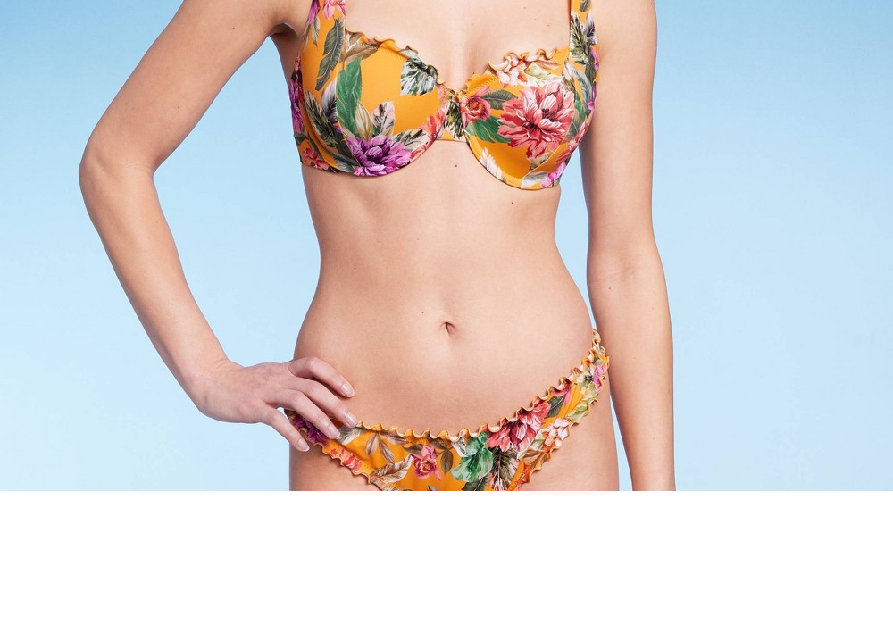 Top de biquíni com babados e forro leve Shade &amp; Shore - Laranja feminino 36B