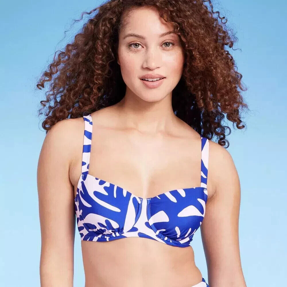 Top de biquíni feminino com aro Kona Sol - estampa coral azul, tamanho M