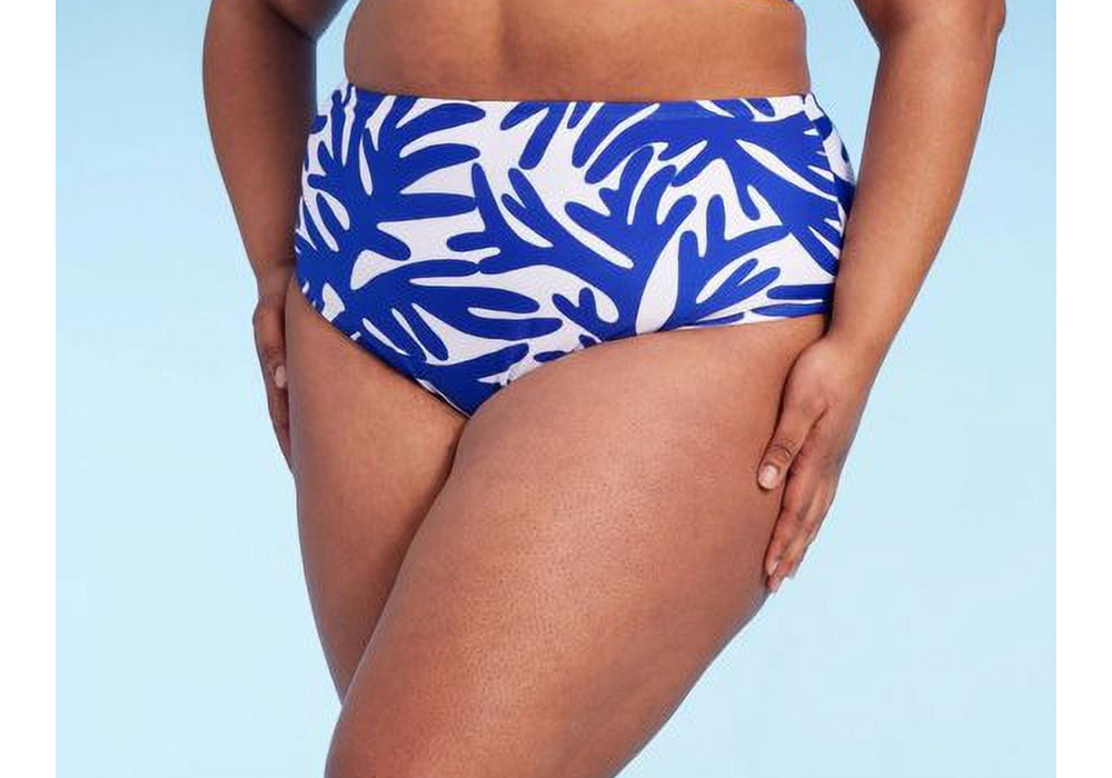 Calcinha de biquíni feminina Kona Sol de cintura alta, azul, tamanho 2X