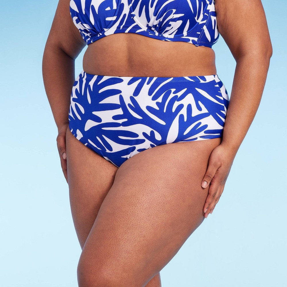 Calcinha de biquíni feminina Kona Sol de cintura alta, azul, tamanho 2X