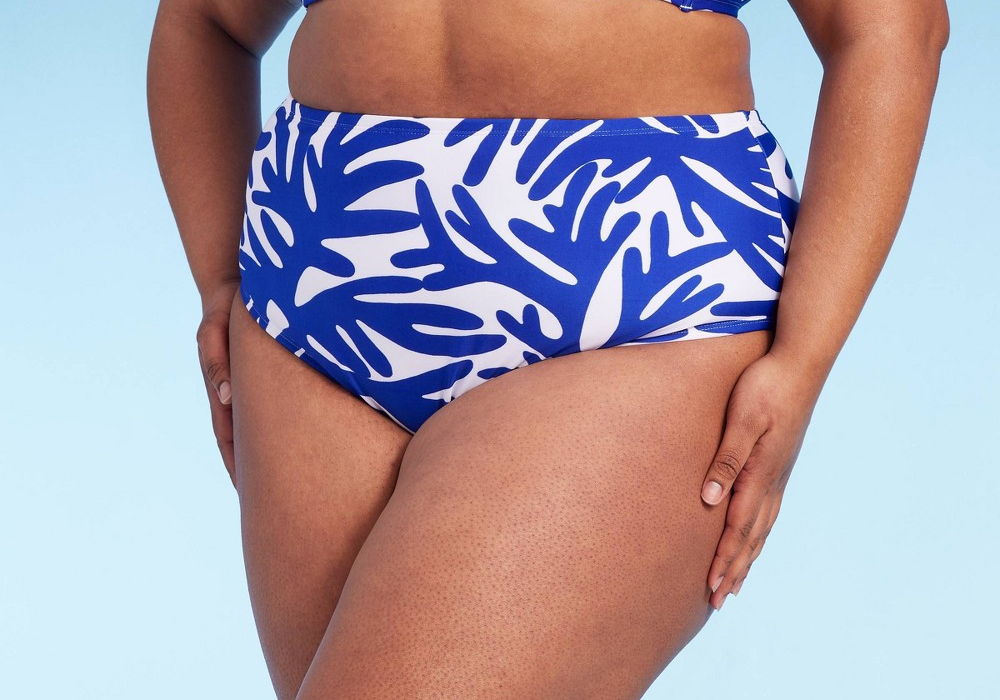 Calcinha de biquíni feminina Kona Sol de cintura alta, azul, tamanho 2X