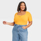 Blusa feminina Ava &amp; Viv em manga laranja, corte slim, gola coração, tamanho 2X