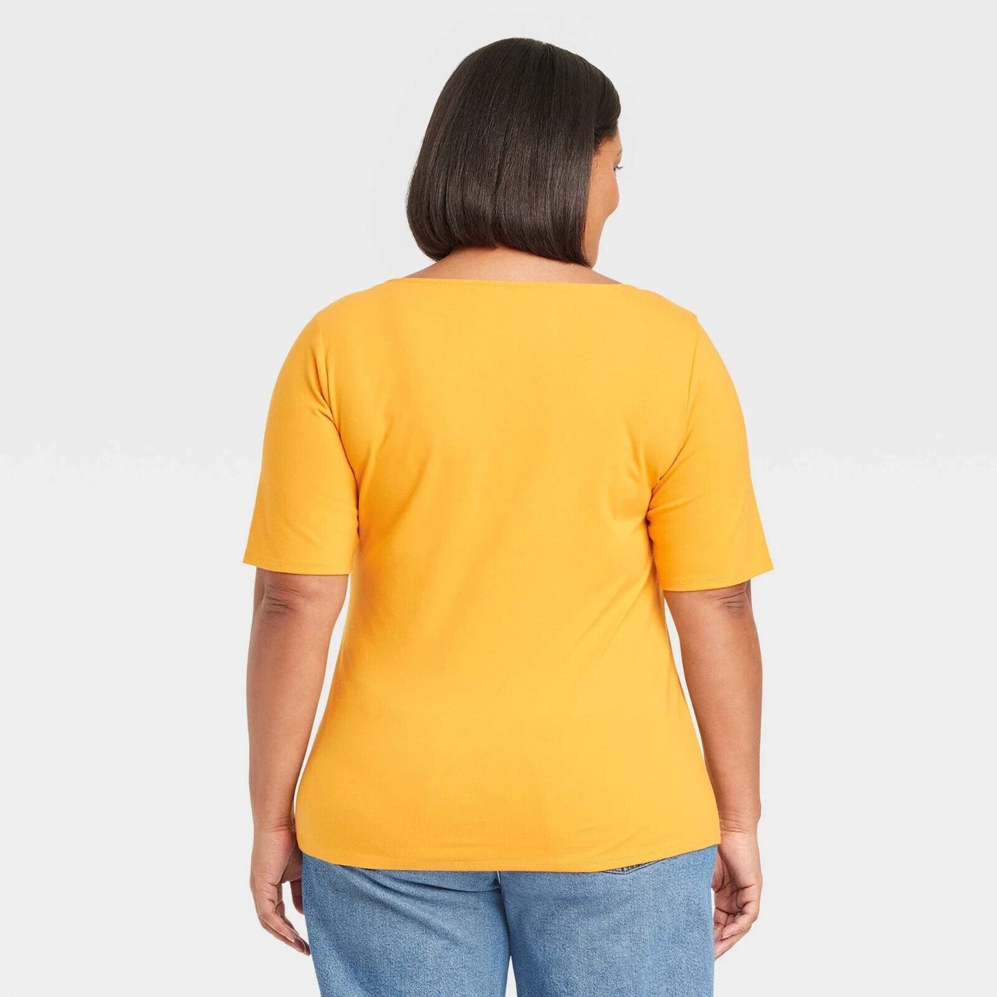 Blusa feminina Ava &amp; Viv em manga laranja, corte slim, gola coração, tamanho 2X