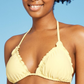 Top de biquíni triangular com babados amarelo Wild Fable feminino, tamanho P