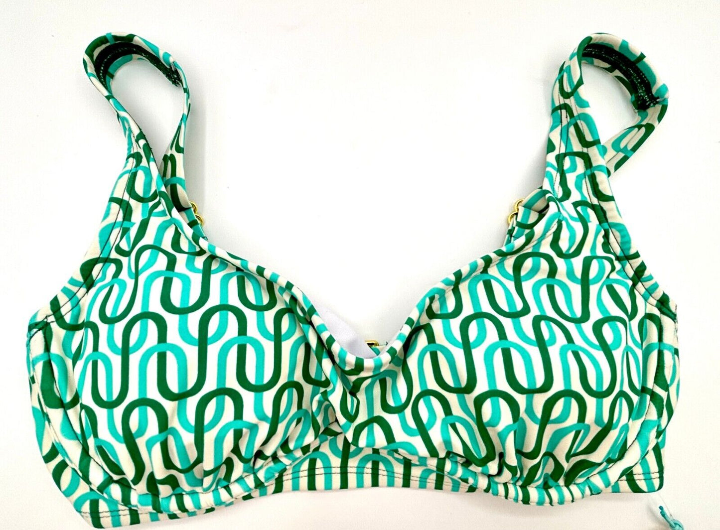 Top de biquíni feminino Kona Sol com aro verde e geométrico, tamanho P