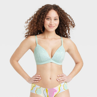 Sutiã Auden de renda verde sem aro, tamanho 38D, feminino