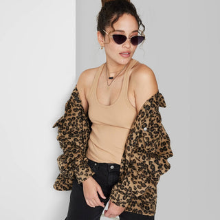 Regata feminina canelada Wild Fable, tamanho GG, cor camelo