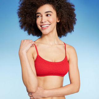 Top de biquíni bralette Wild Fable vermelho com babados para mulheres, tamanho M