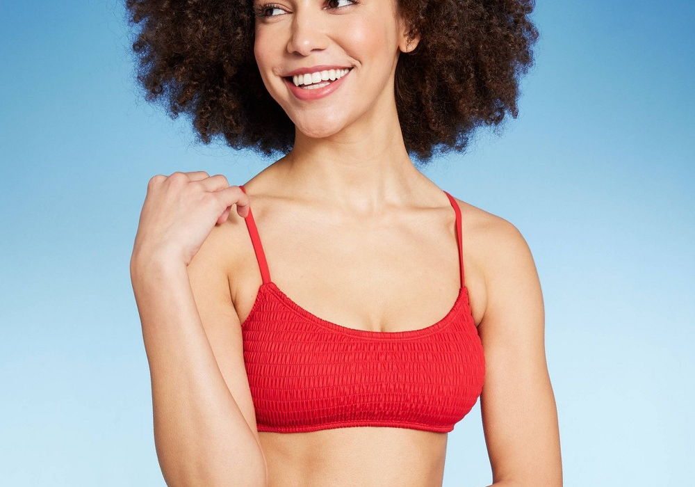 Top de biquíni bralette Wild Fable vermelho com babados para mulheres, tamanho M