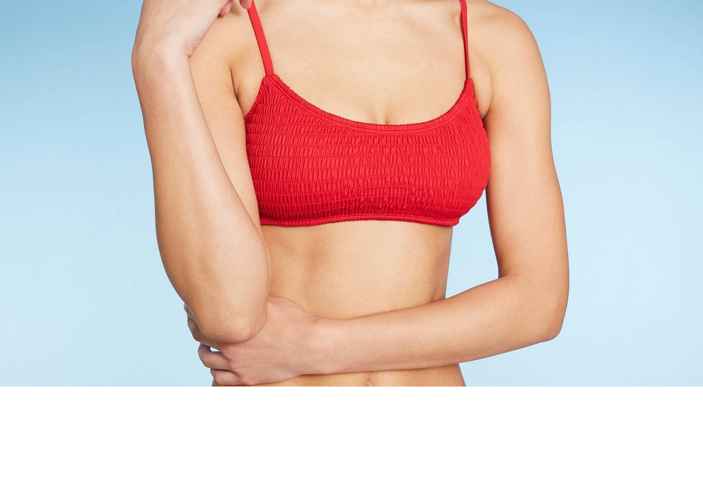 Top de biquíni bralette Wild Fable vermelho com babados para mulheres, tamanho M