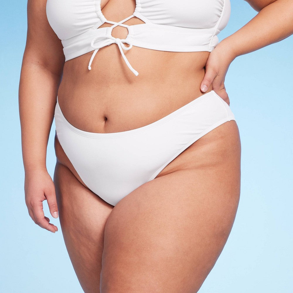 Calcinha de biquíni feminina Wild Fable White, frente única, perna ultra alta, tamanho 2X