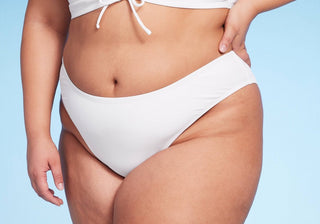 Calcinha de biquíni feminina Wild Fable White, frente única, perna ultra alta, tamanho 2X