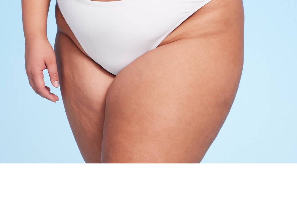 Calcinha de biquíni feminina Wild Fable White, frente única, perna ultra alta, tamanho 2X
