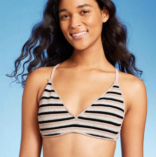 Top de biquíni bralette de crochê listrado marrom Wild Fable feminino tamanho P