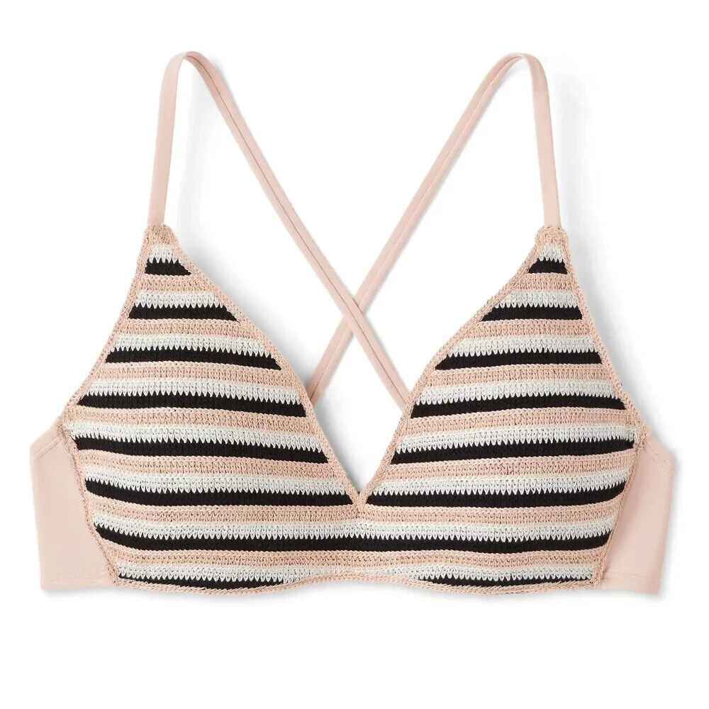 Top de biquíni bralette de crochê listrado marrom Wild Fable feminino tamanho P