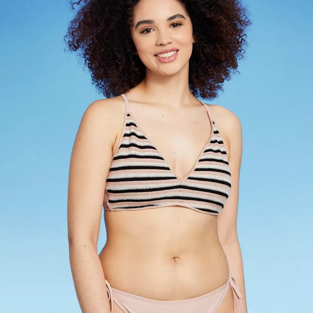 Top de biquíni bralette de crochê listrado marrom Wild Fable feminino tamanho P
