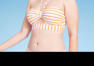 Top de biquíni feminino Shade &amp; Shore com decote em forma de fechadura laranja e levemente forrado, tamanho 36C