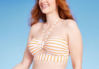 Top de biquíni feminino Shade &amp; Shore com decote em forma de fechadura laranja e levemente forrado, tamanho 36C