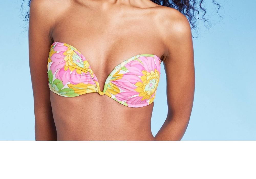 Top de biquíni feminino Shade &amp; Shore com decote em V e estampa floral multicolorida, tamanho 32B
