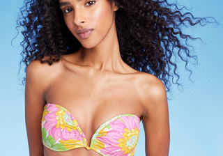 Top de biquíni feminino Shade &amp; Shore com decote em V e estampa floral multicolorida, tamanho 32B