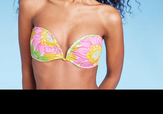 Top de biquíni feminino Shade &amp; Shore com decote em V e estampa floral multicolorida, tamanho 32B