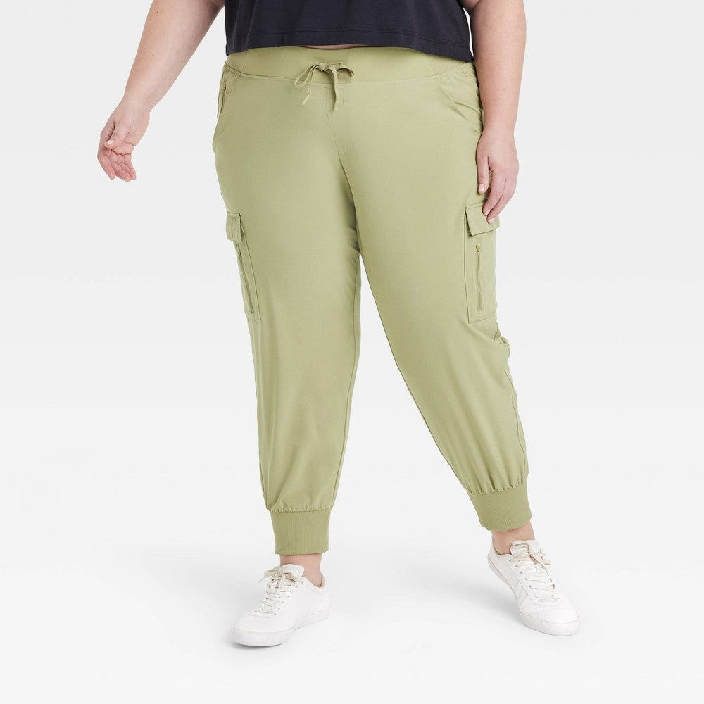 Calça cargo feminina All in Motion, tecido elástico, verde oliva, tamanho XXL