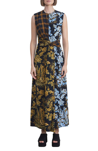 Vestido midi sem mangas com estampa mista e cintura torcida Lafayette 148 New York feminino, amarelo, tamanho 8