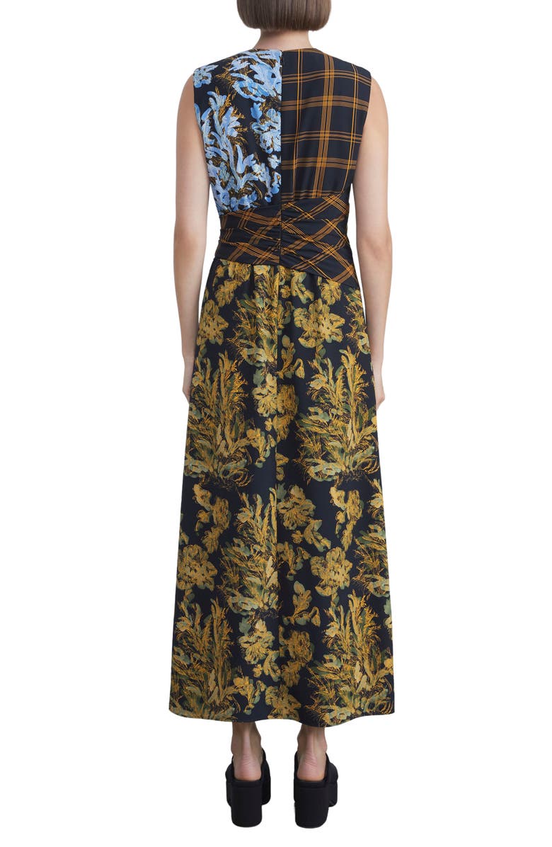 Vestido midi sem mangas com estampa mista e cintura torcida Lafayette 148 New York feminino, amarelo, tamanho 8