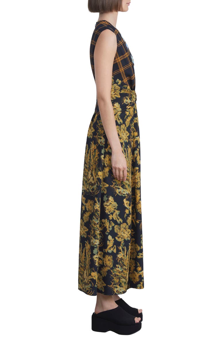 Vestido midi sem mangas com estampa mista e cintura torcida Lafayette 148 New York feminino, amarelo, tamanho 8