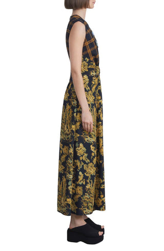 Vestido midi sem mangas com estampa mista e cintura torcida Lafayette 148 New York feminino, amarelo, tamanho 8