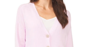 Suéter feminino CeCe com botões e decote em V, roxo, tamanho G