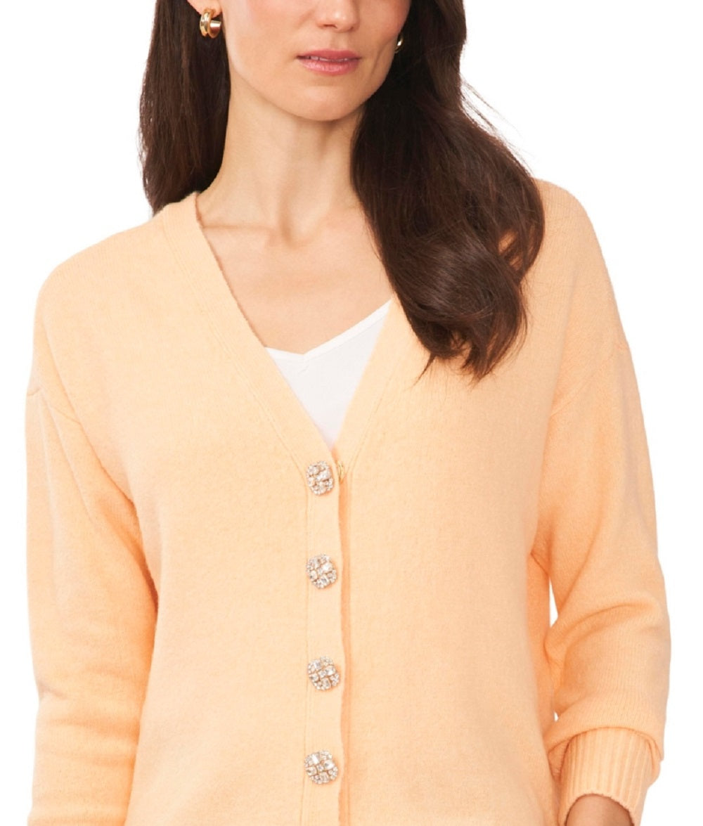 Suéter feminino Vince Camuto com botões e decote em V, amarelo, tamanho médio