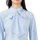 Blusa CeCe Feminina Azul com Decote Amarrado, Tamanho Médio