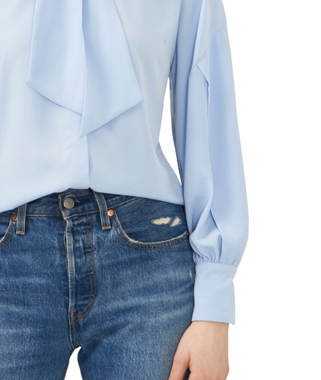 Blusa CeCe Feminina Azul com Decote Amarrado, Tamanho Médio