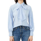 Blusa CeCe Feminina Azul com Decote Amarrado, Tamanho Médio