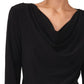 Vince Camuto Blusa feminina de manga comprida com gola alta, preta, tamanho médio