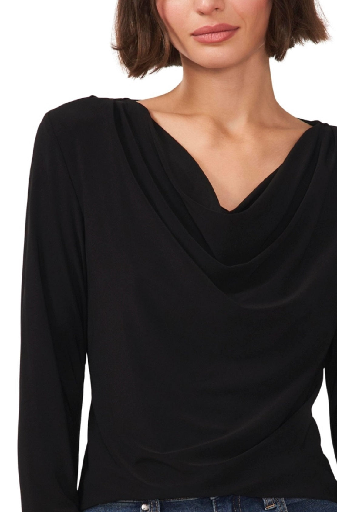 Vince Camuto Blusa feminina de manga comprida com gola alta, preta, tamanho médio