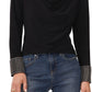 Vince Camuto Blusa feminina de manga comprida com gola alta, preta, tamanho médio