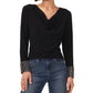 Vince Camuto Blusa feminina de manga comprida com gola alta, preta, tamanho médio