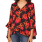 Blusa Vince Camuto com estampa decote em V e bainha em camadas, preta