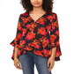 Blusa Vince Camuto com estampa decote em V e bainha em camadas, preta