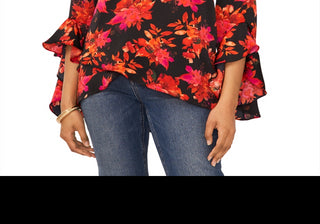 Blusa Vince Camuto com estampa decote em V e bainha em camadas, preta