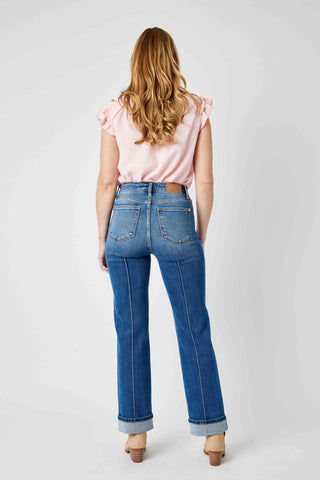 Judy Blue - Calça jeans reta com detalhe de costura frontal e cintura alta