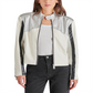 Jaqueta de motociclista Steve Madden Helayna com blocos de cores prata