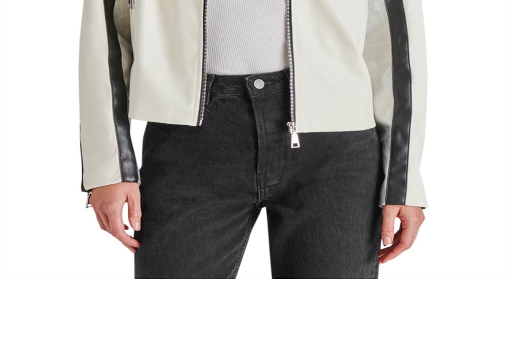 Jaqueta de motociclista Steve Madden Helayna com blocos de cores prata