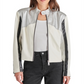 Jaqueta de motociclista Steve Madden Helayna com blocos de cores prata