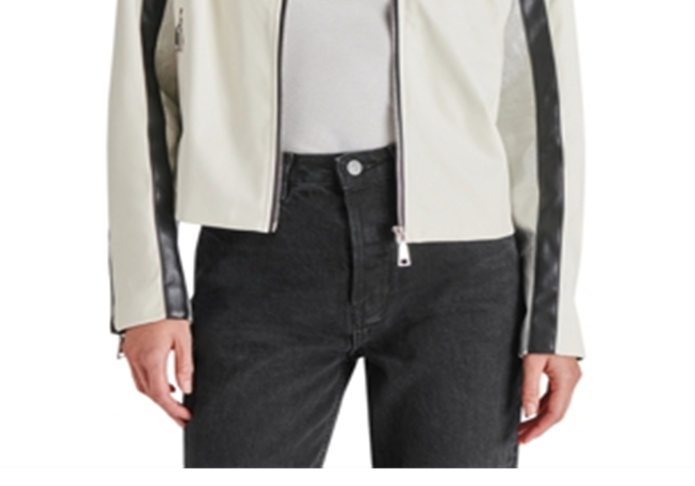 Jaqueta de motociclista Steve Madden Helayna com blocos de cores prata