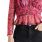 Blusa peplum com estampa floral Azura e decote em V Steve Madden para mulheres - fúcsia escuro, tamanho XS