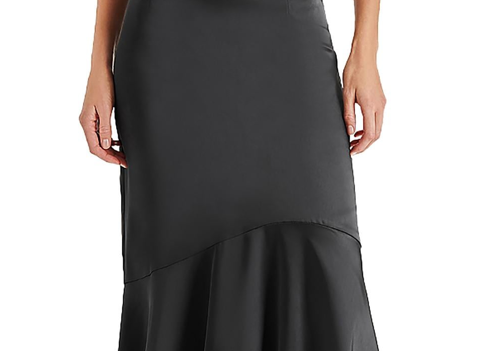 Saia midi assimétrica de cetim Lucille Steve Madden, preta